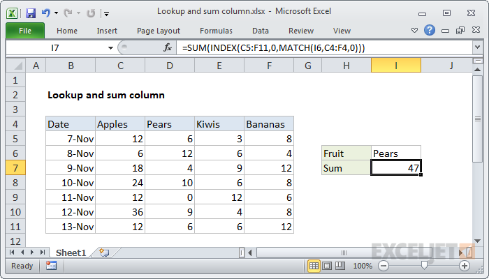 Excel Index Match Sum All Matches